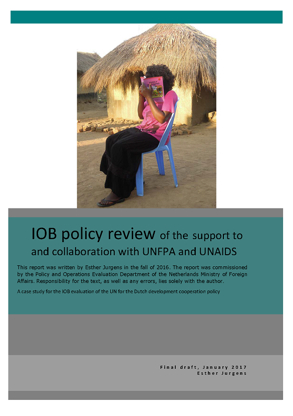 Cover van het externe rapport Policy review of the support and collaboration with UNFPA and UNAIDS